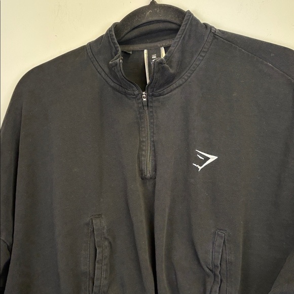 Gymshark black cropped cinch adjustable waist long-sleeve top/Quarter zip/ Sz XL - Picture 4 of 8